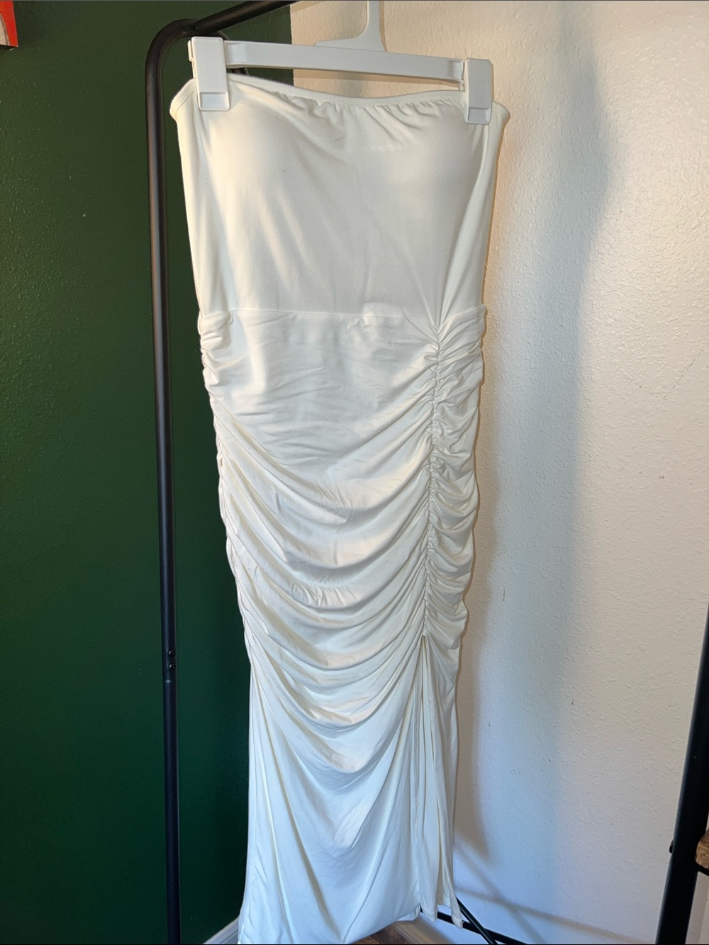 Klassy network White Ruched Strapless Bodycon Dress built in bra